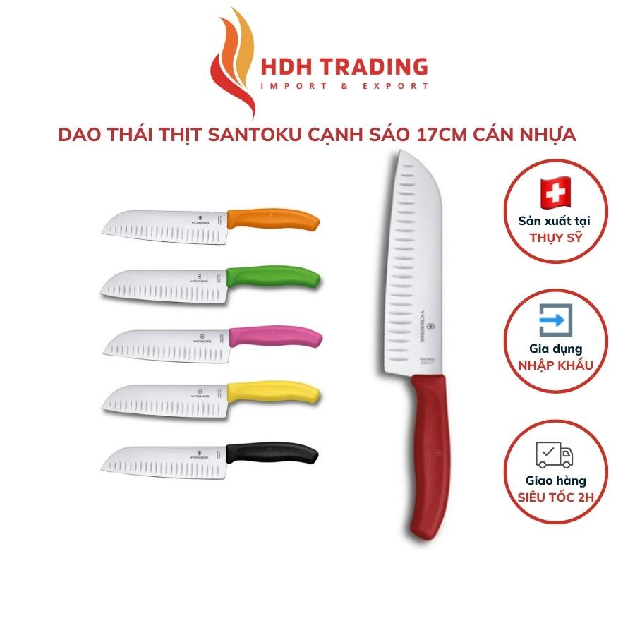 Dao bếp dao thái thịt nhập khẩu từ Thụy Sỹ Santoku cạnh sáo 17cm cán nhựa nhiều màu siêu sắc bén