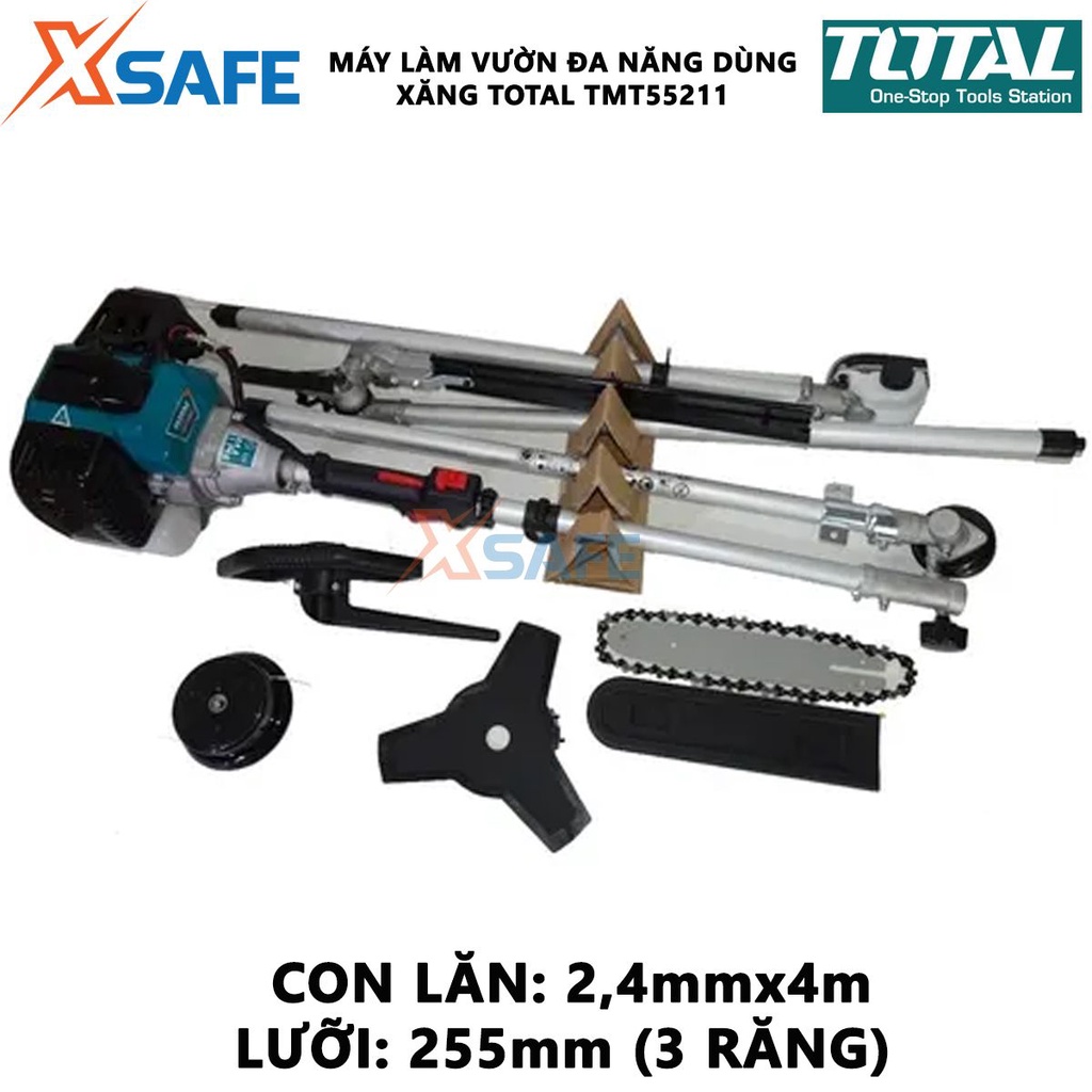 Máy làm vườn đa năng dùng xăng TOTAL TMT55211 động cơ 2 thì mạnh mẽ, dung tích bình nhiên liệu 1200ml kèm nhiều phụ kiện