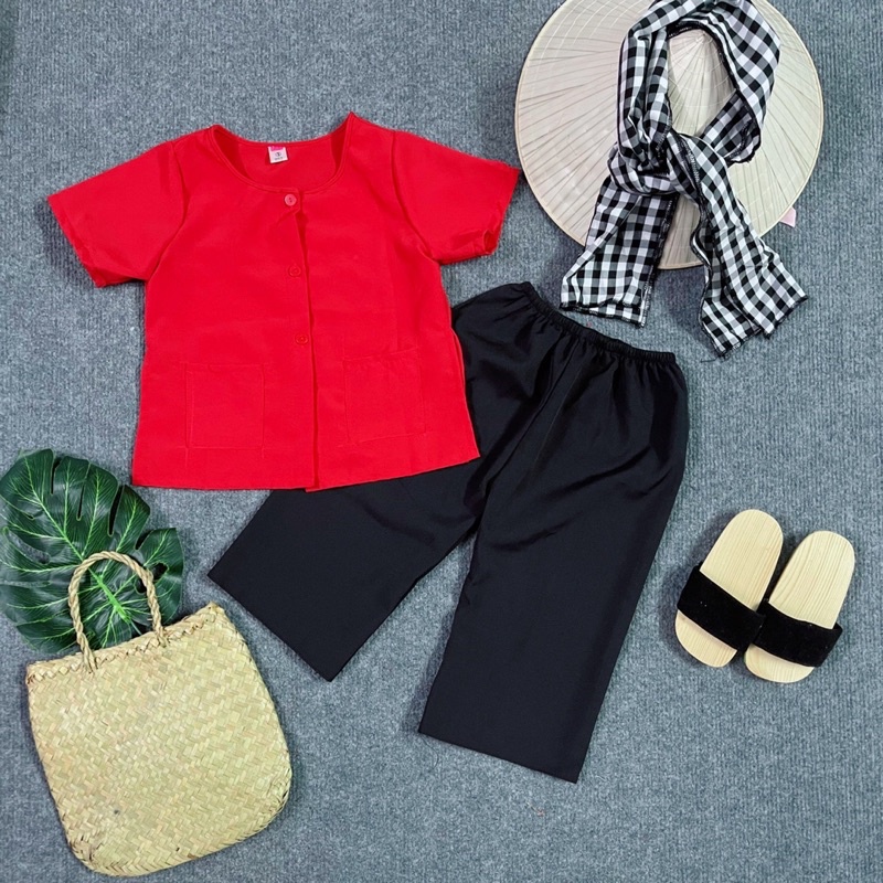 Bà Ba Lụa Cho Bé Gái Kèm Khăn Rằn 2 Màu