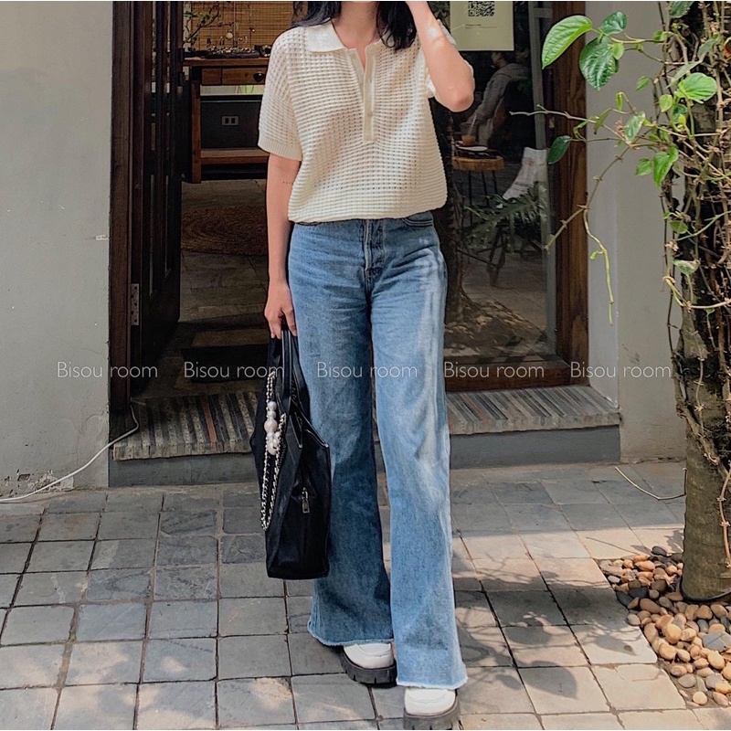 Áo polo lưới dệt basic 2 màu( be,trăng ) - Ảnh thật Bisou | BigBuy360 - bigbuy360.vn