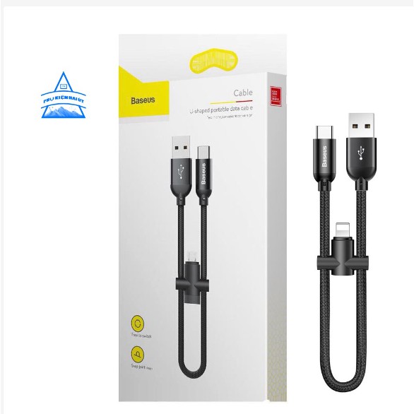 Cáp Sạc Nhanh Baseus Dây Ngắn 23cm Cổng Lightning Có Tích Hợp Thêm Cổng Micro Usb/ Type-C