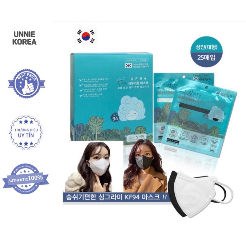 Khẩu trang 3M kháng khuẩn và chống bụi mịn KF94 Hàn Quốc thương hiệu Singramy