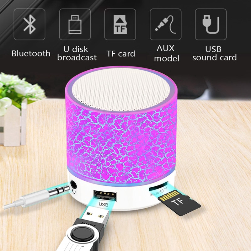 Loa phát nhạc mini không dây bluetooth có cổng USB FM đèn LED tiện dụng