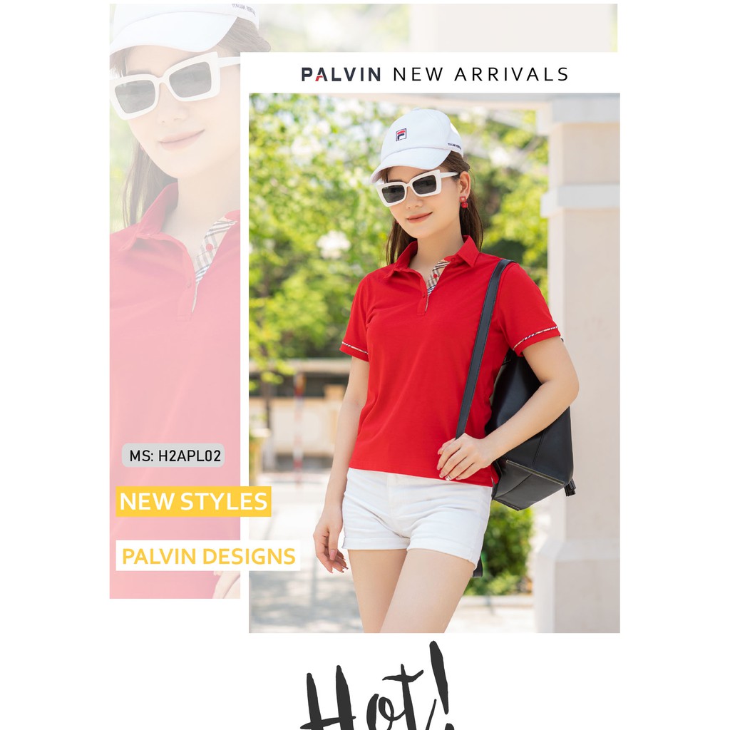 Áo thun nữ cổ bẻ PALVIN, áo phông polo nữ chính hãng, cổ phối kẻ thanh lịch - H2APL02