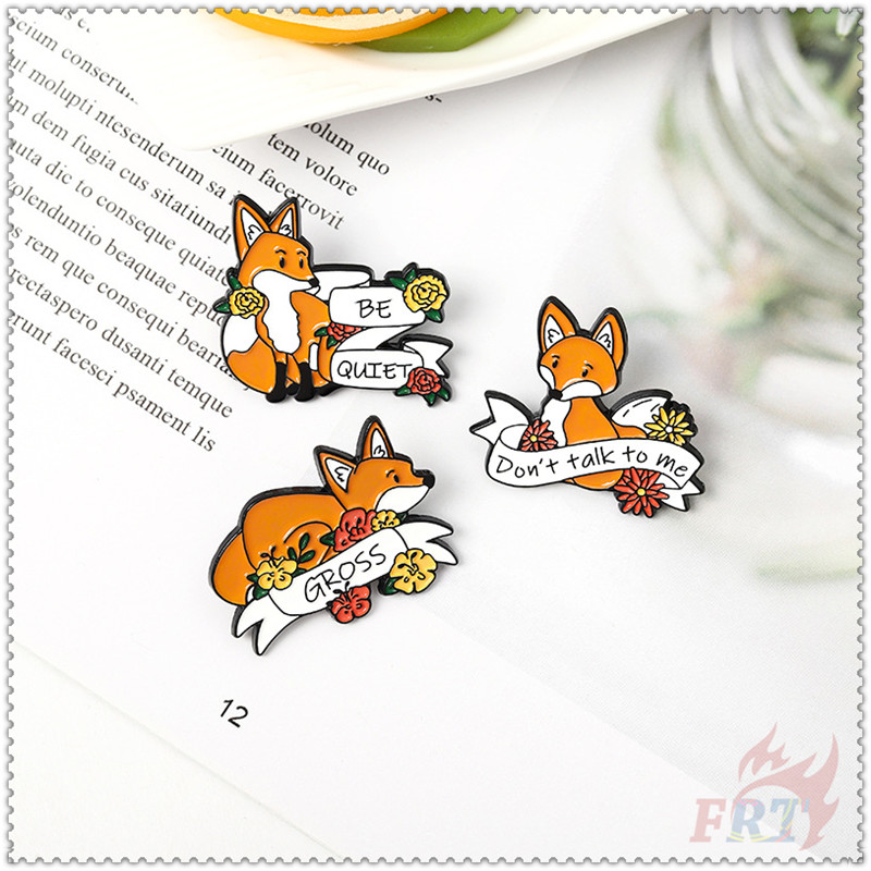 ★ Little Fox Series 05 - Cartoon Flower Animals Brooches ★ 1Pc English Words Be Quiet / Don't Talk To Me / Gross Fashion Doodle Enamel Pins Backpack Button Badge Brooch