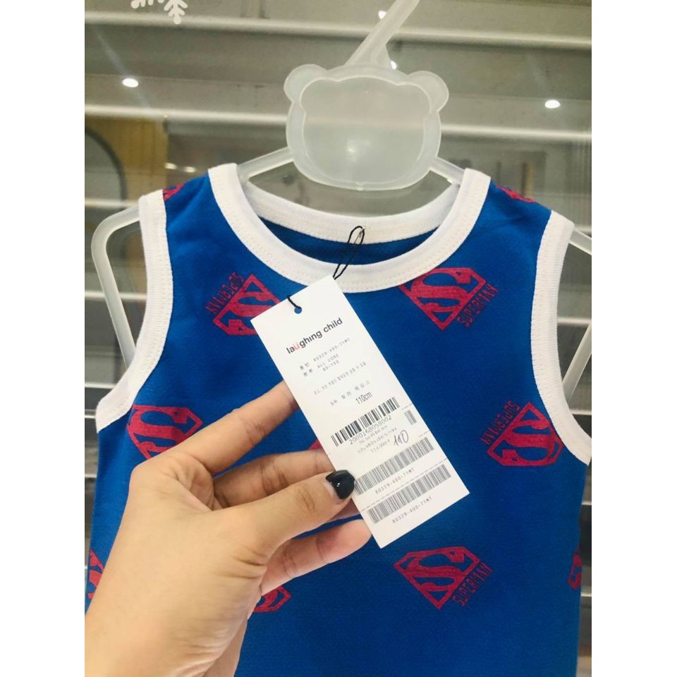 Bộ bé trai ba lỗ siêu nhân chữ S màu xanh