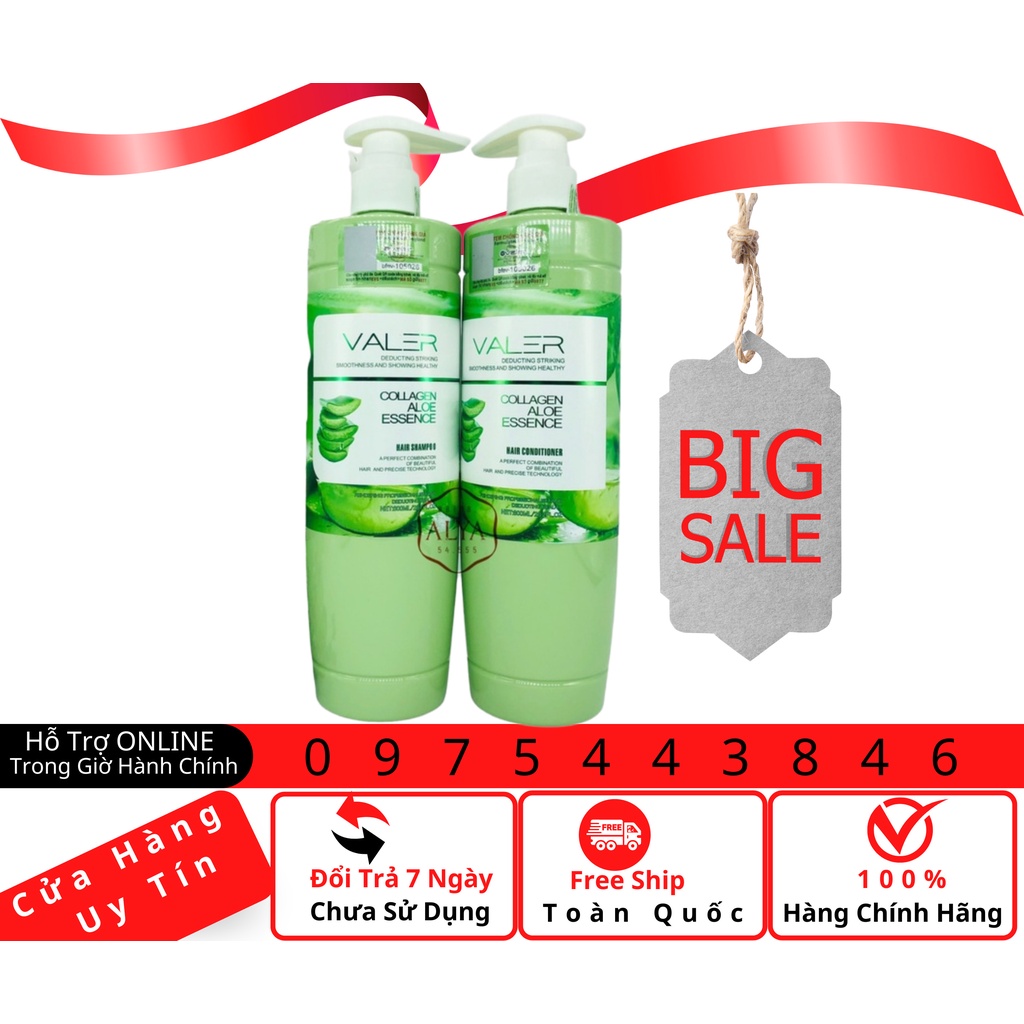 Cặp Dầu Gội Xả Lô Hội Tái Sinh Nha Đam  Valer Collagen Aloe Essence Chính Hãng 800ML