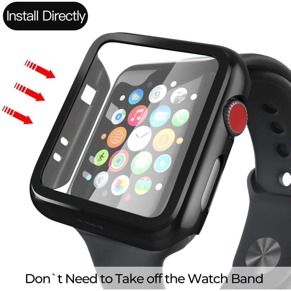 Ốp Lưng Mặt Kính Cường Lực 2 Trong 1 Cho Iwatch Series Se 6 / 5 / 4 / 3 / 2 / 1