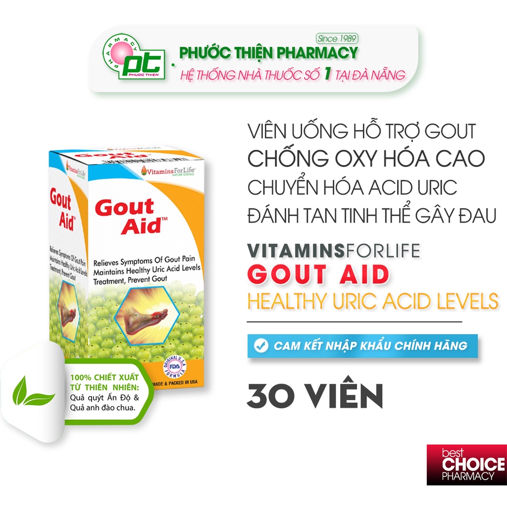 Viên uống hỗ trợ bệnh gút Gout Aid Vitamins For Life 30 Viên - Tart Cherry Goutaid hỗ trợ giảm acid uric