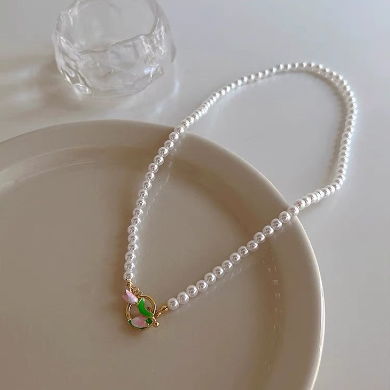 Vòng cổ/ vòng tay ngọc trai nhân tạo charm tulip