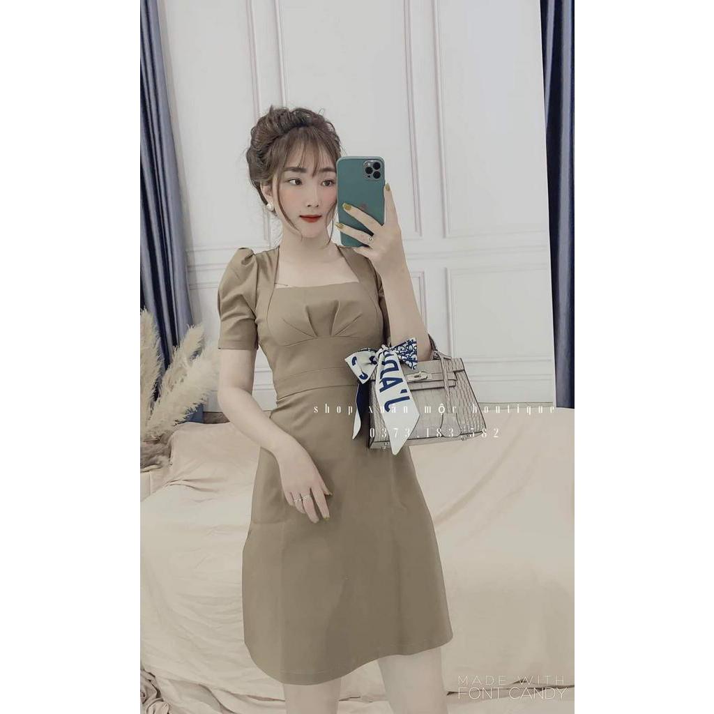 váy cổ vuông chất kaki thô mềm hàng đẹp nhiều màu