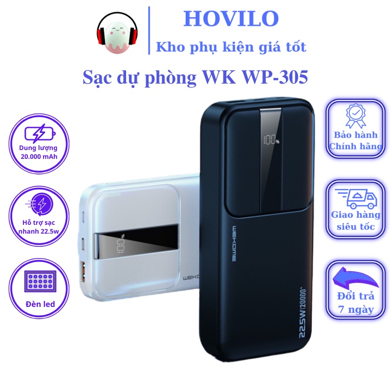 Pin sạc dự phòng 10000mAh chính hãng WK WP-301 sạc nhanh Quick Charger PD 3.0 22.5W nhỏ gọn tiện lợi