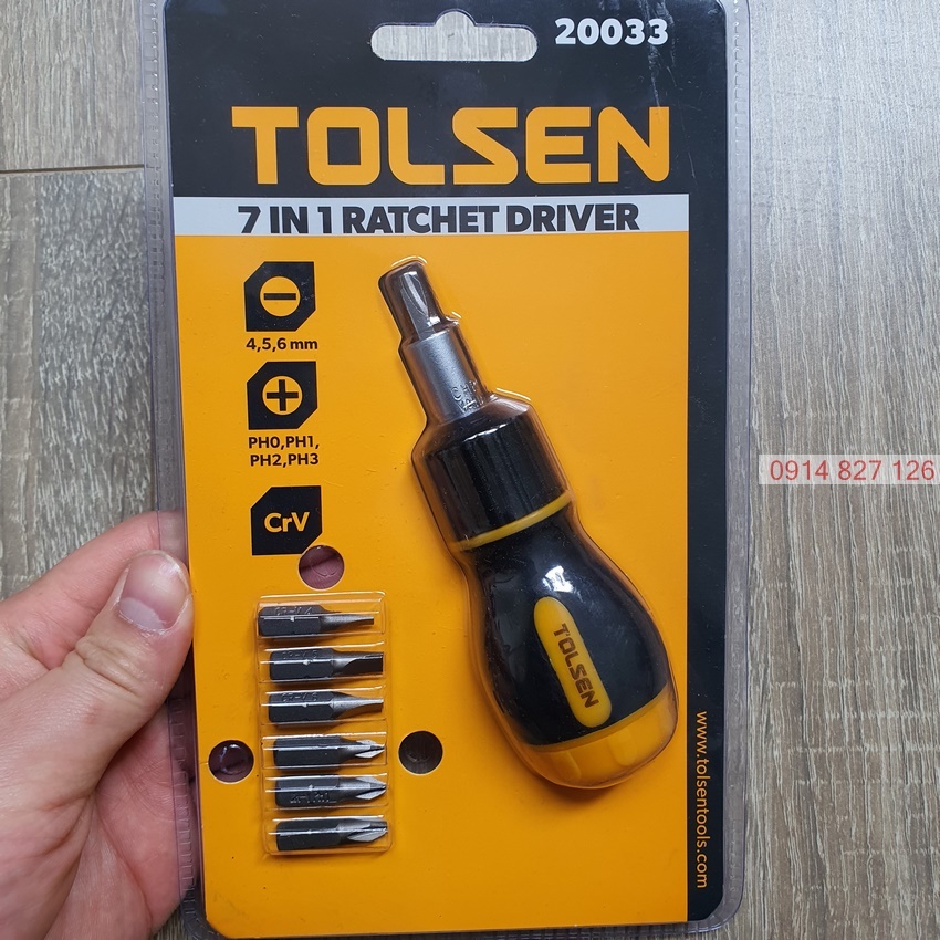 [Ảnh thật] [Chính hãng] Bộ tô vít lùn tự động đa năng 7 trong 1 Tolsen 20033, 7 đầu dẹp và bake, thép CR-V, BH 12 tháng