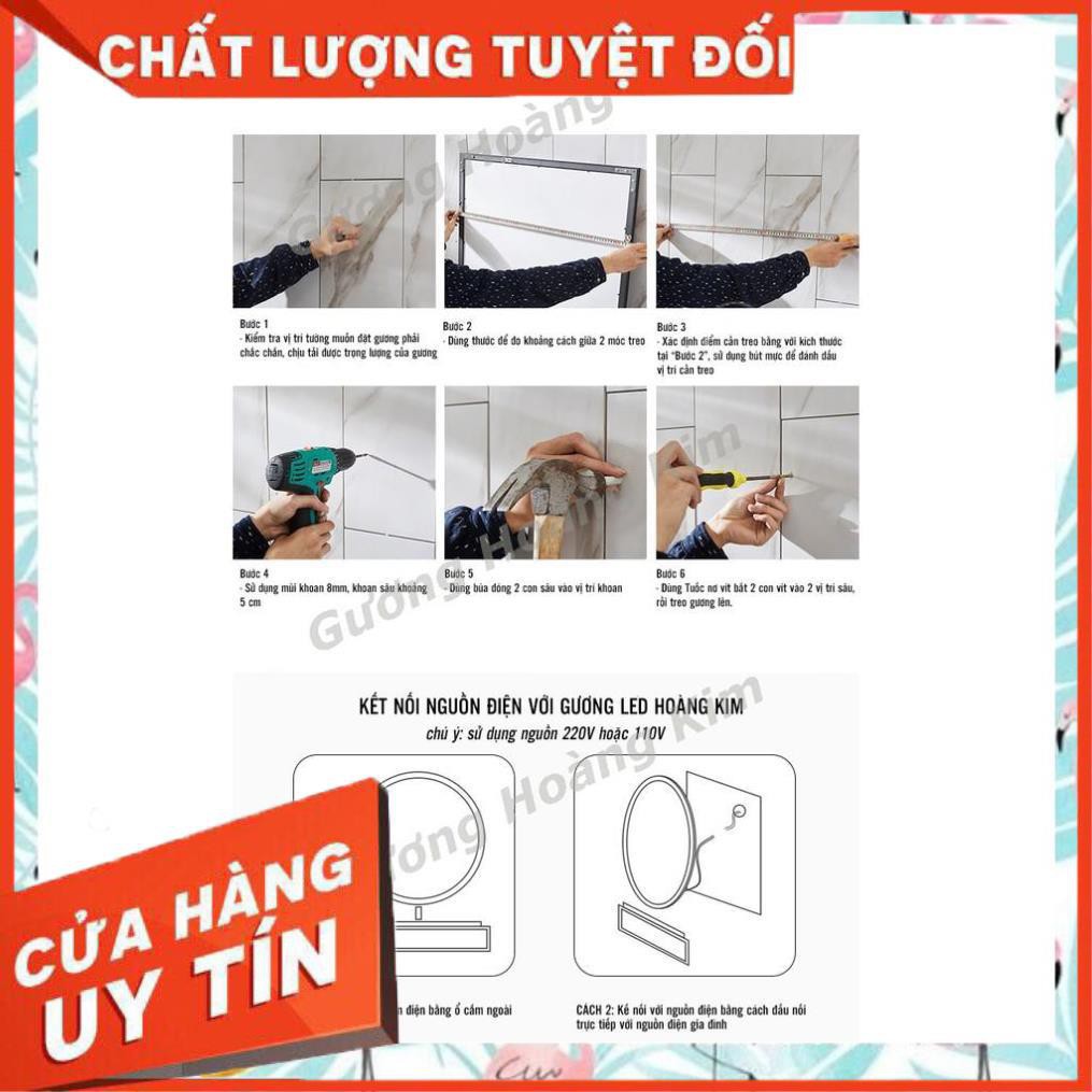 Gương đèn led cảm ứng đển bàn trang điểm treo tường chữ nhật nhà tắm thông minh kích thước 50x70 cm - guonnghoangksương