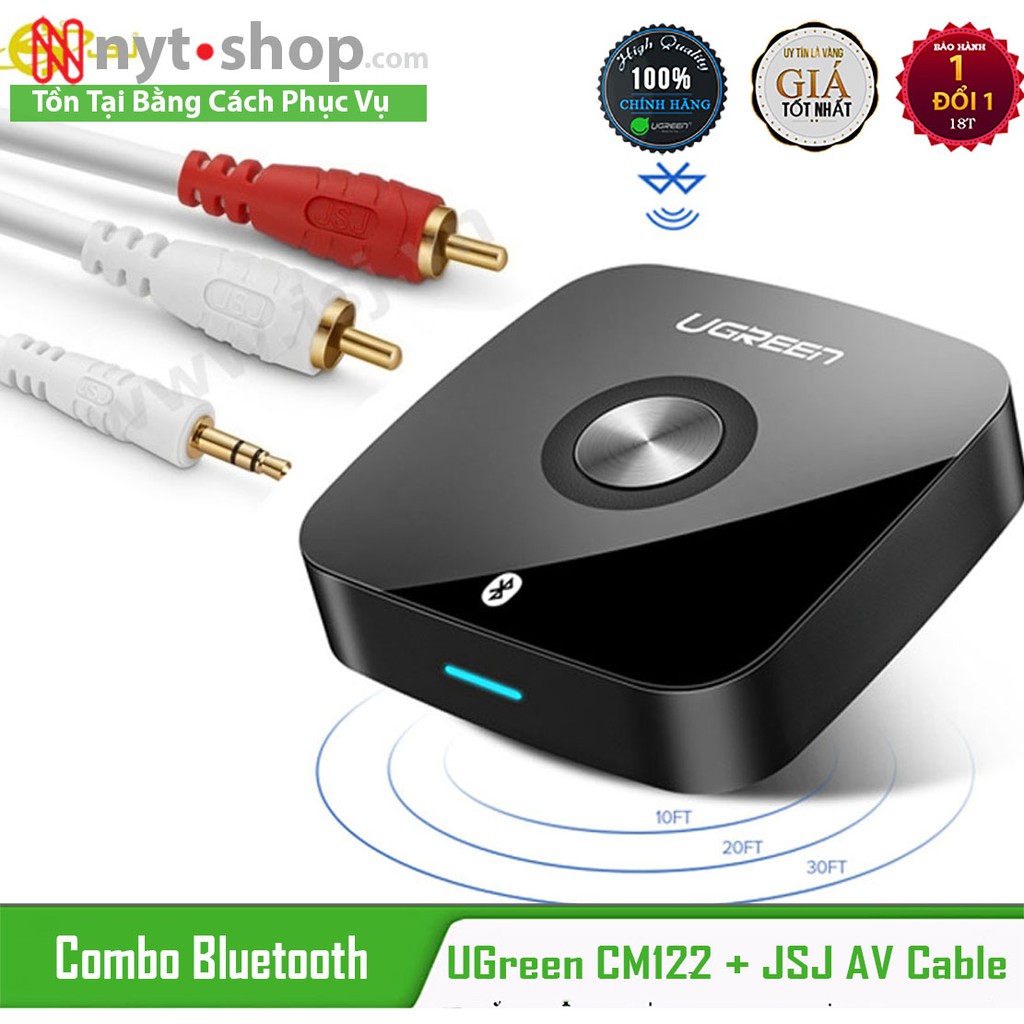 [Mã 159ELSALE hoàn 7% đơn 300K] Combo Bộ Thu Bluetooth 4.1 UGreen CM122 Và Cáp AV 1.8M JSJ Chính Hãng