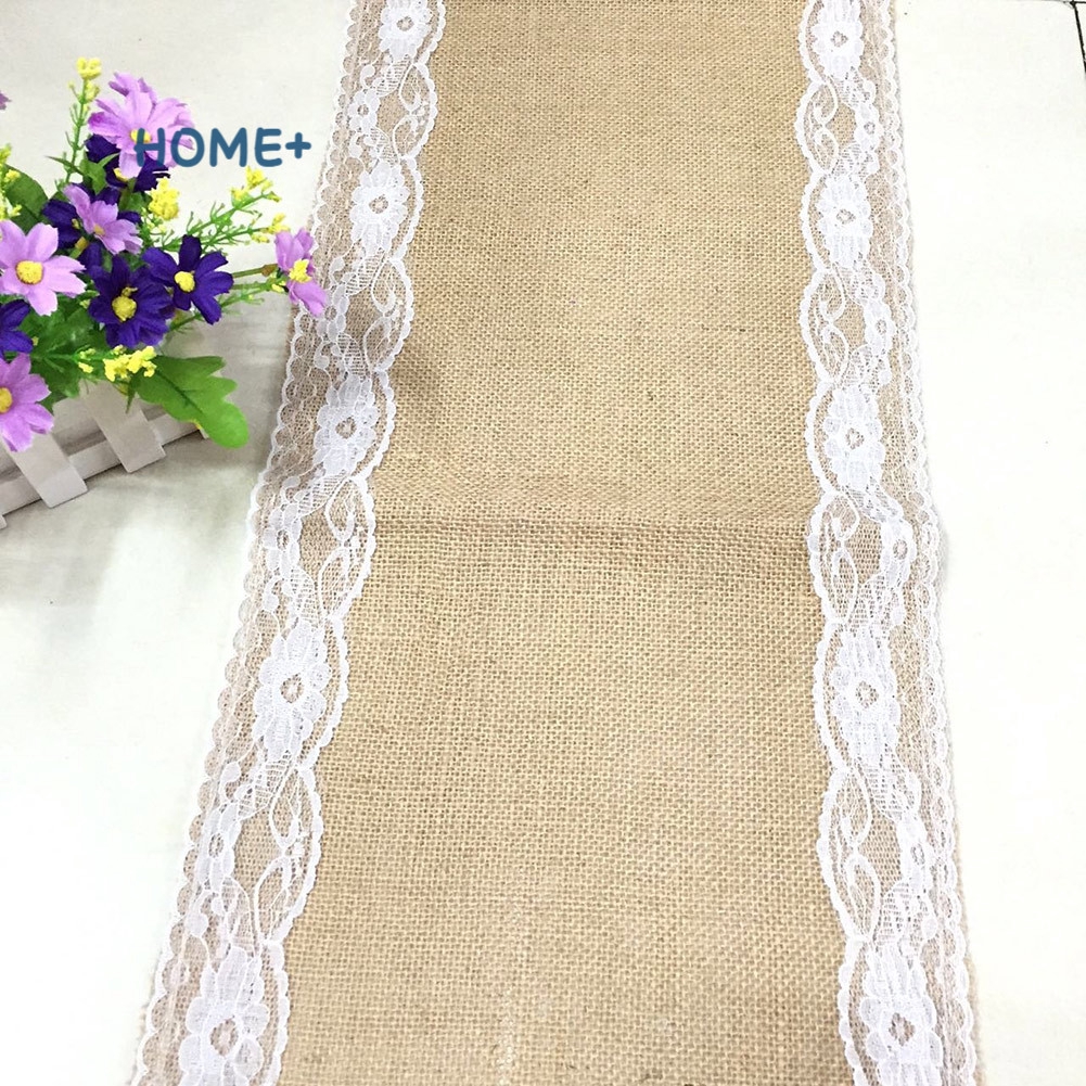 Vintage Burlap Jute Linen Table Runner Lace Cloth Dinning Room Table Gadget Home Decor Accessory @vn