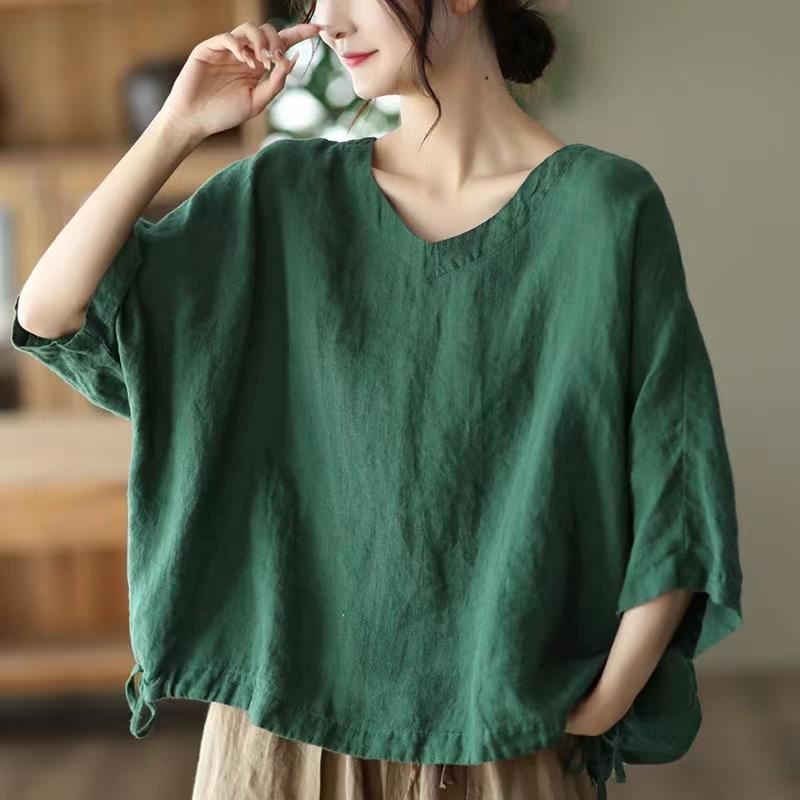 Áo Thun Cánh Dơi Bằng Cotton Lanh Thời Trang Mùa Hè 2022 Cho Nữ Size L-4xl