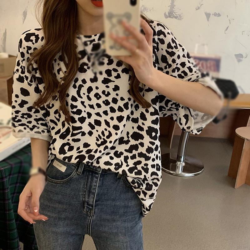Áo Thun Nữ Ngắn Tay Họa Tiết Da Báo Thời Trang