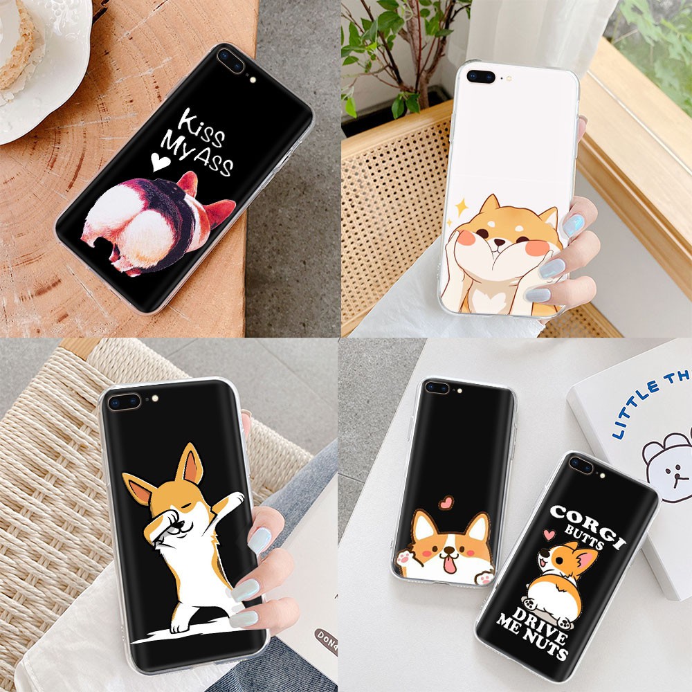 Ốp điện thoại mềm trong suốt in hình vẽ chú chó corgi dễ thương VM24 cho iPhone 8 7 6S 6 plus 5 5S SE 5C 4 4S