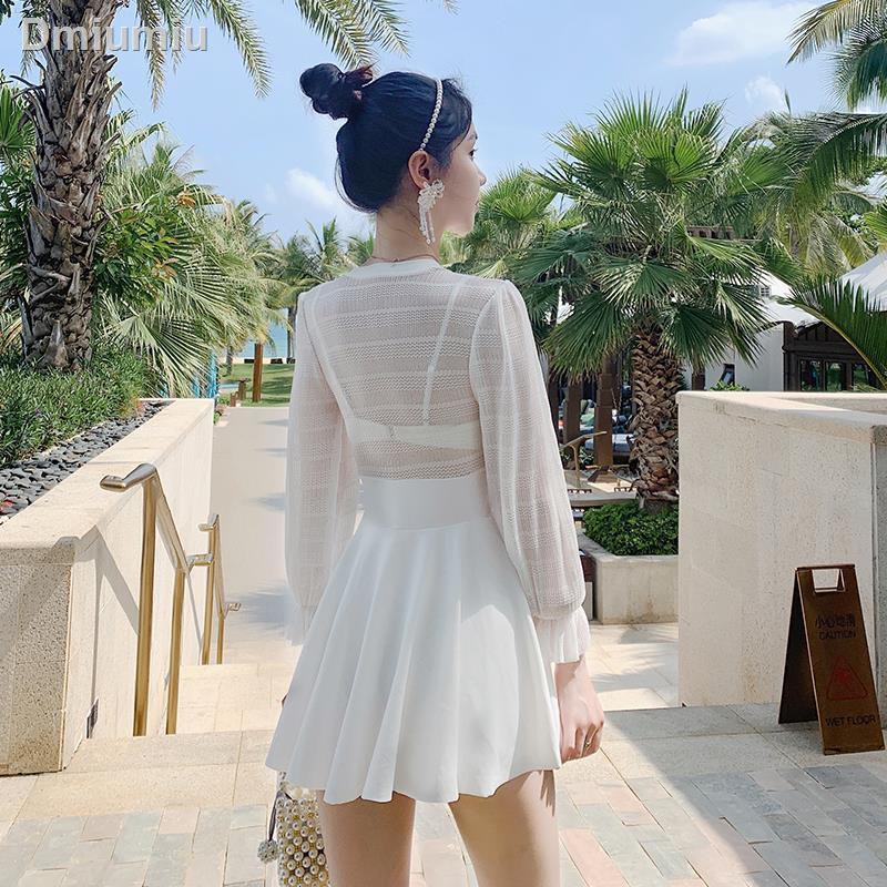 ●◄♨Phụ nữ suối nước nóng che bụng để lộ áo tắm một mảnh màu trắng dài tay kiểu cổ tích của người hâm mộ váy mỏng | BigBuy360 - bigbuy360.vn