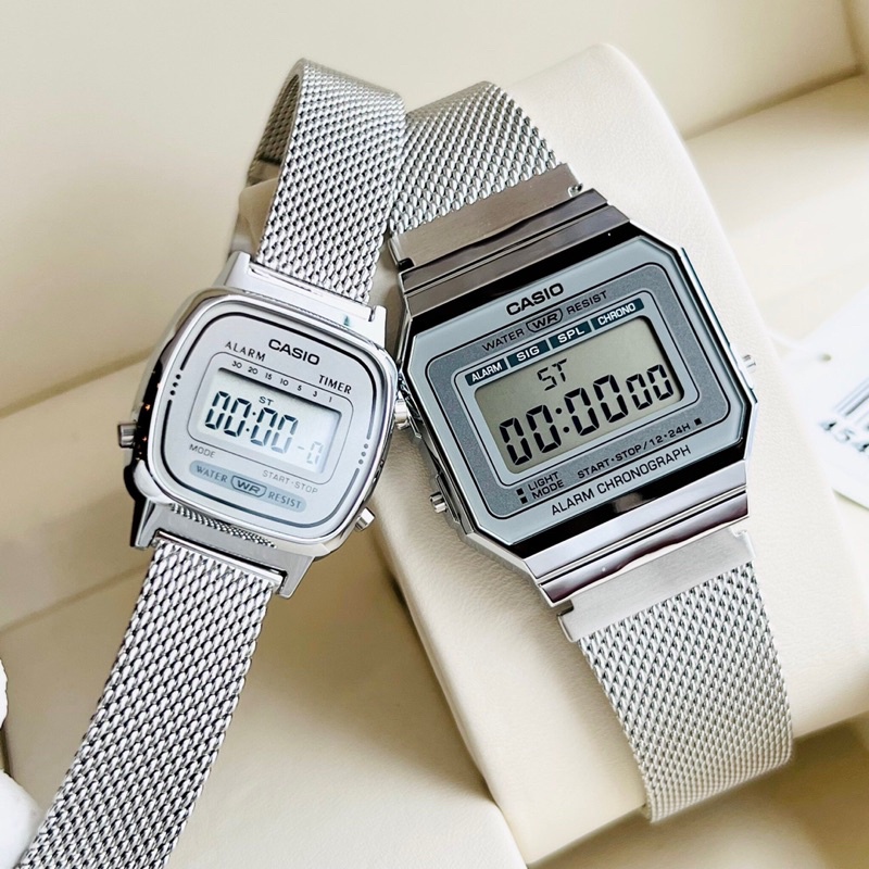Đồng hồ đôi điện tử nam nữ dây thép Casio A700WM-7A và LA670WEM-7A