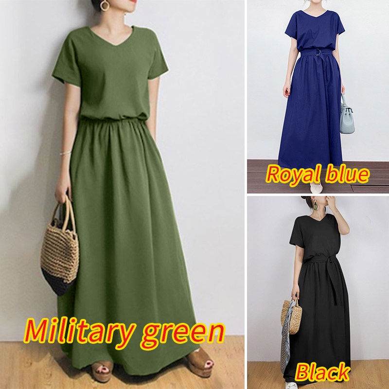 Zanzea Đầm Dài Tay Ngắn Cổ Chữ V Form Rộng Thời Trang Cho Nữ