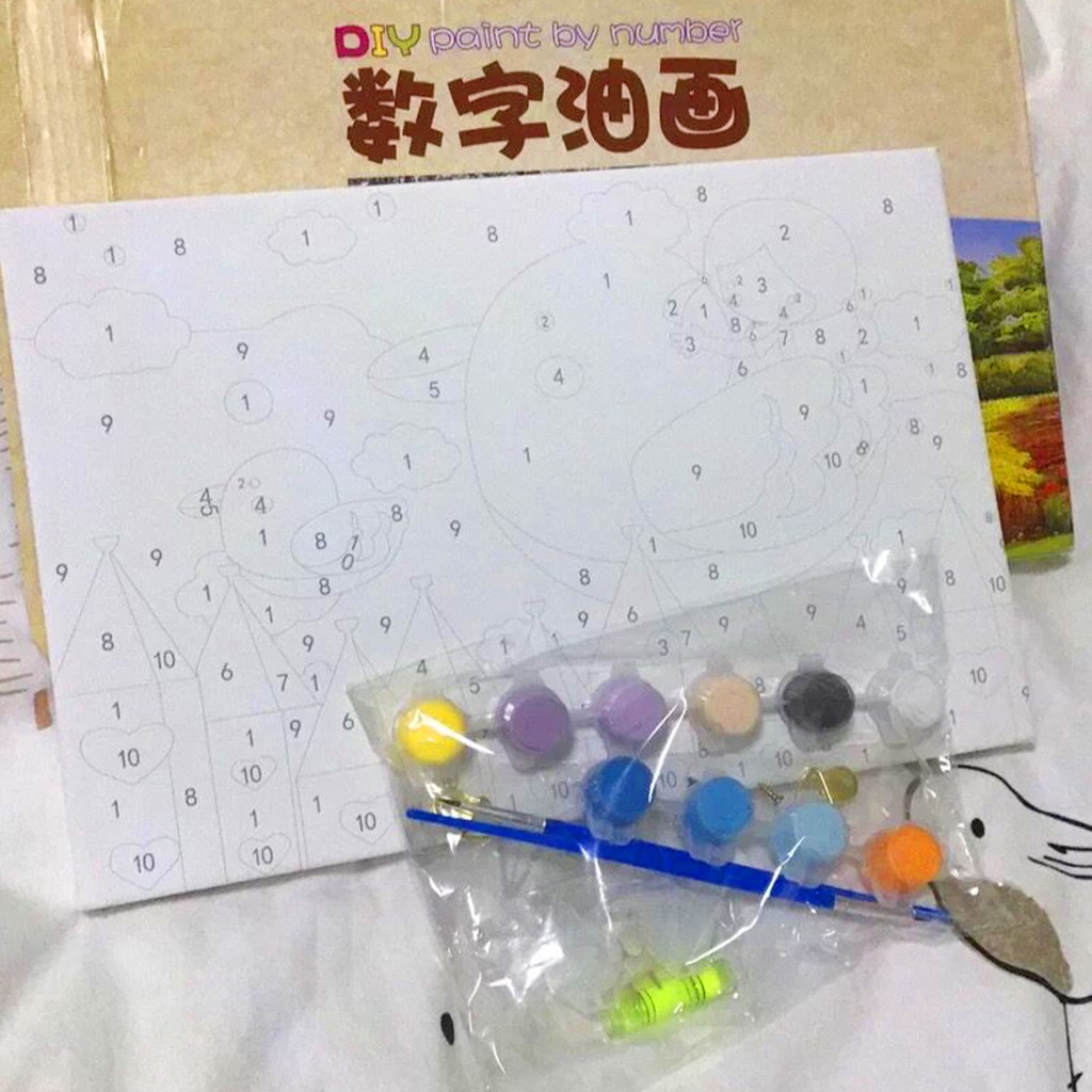 Tranh sơn dầu số hóa tô màu theo số mini dễ thương  Paint by numbers kit