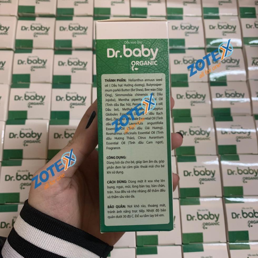 Dầu xoa ấm cho bé Dr Baby Organic giữ ấm cơ thể giảm ho nghẹt mũi phòng ngừa muỗi đốt côn trùng cắn  75ml