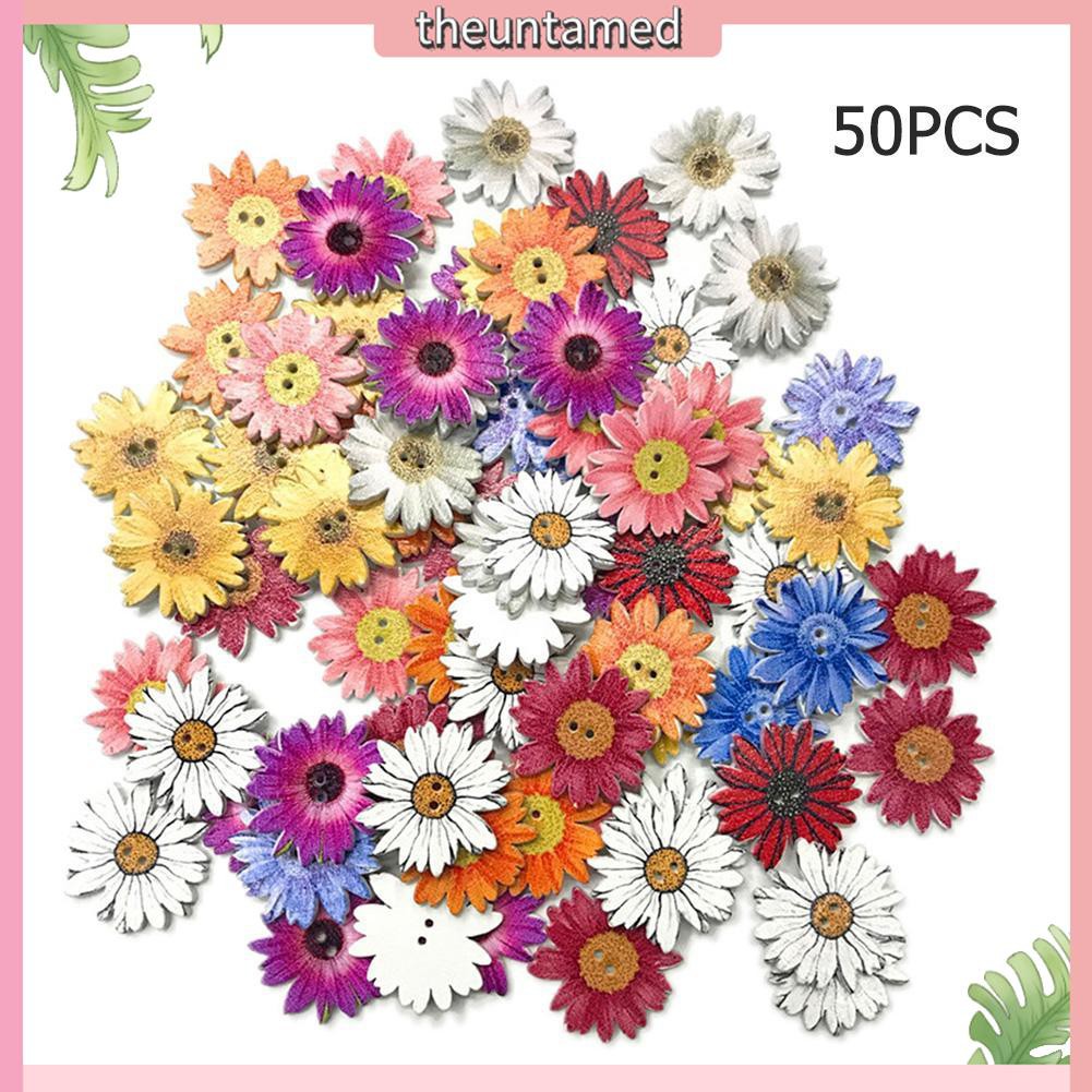 50 Khuy Gỗ Hình Hoa Cúc