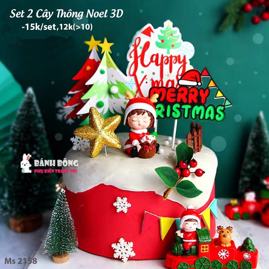 Set Cắm Lá Cây Xanh 3D trang trí Bánh Kem Sinh Nhật Cây Thông Cây Noel Phụ Kiện Sinh Nhật