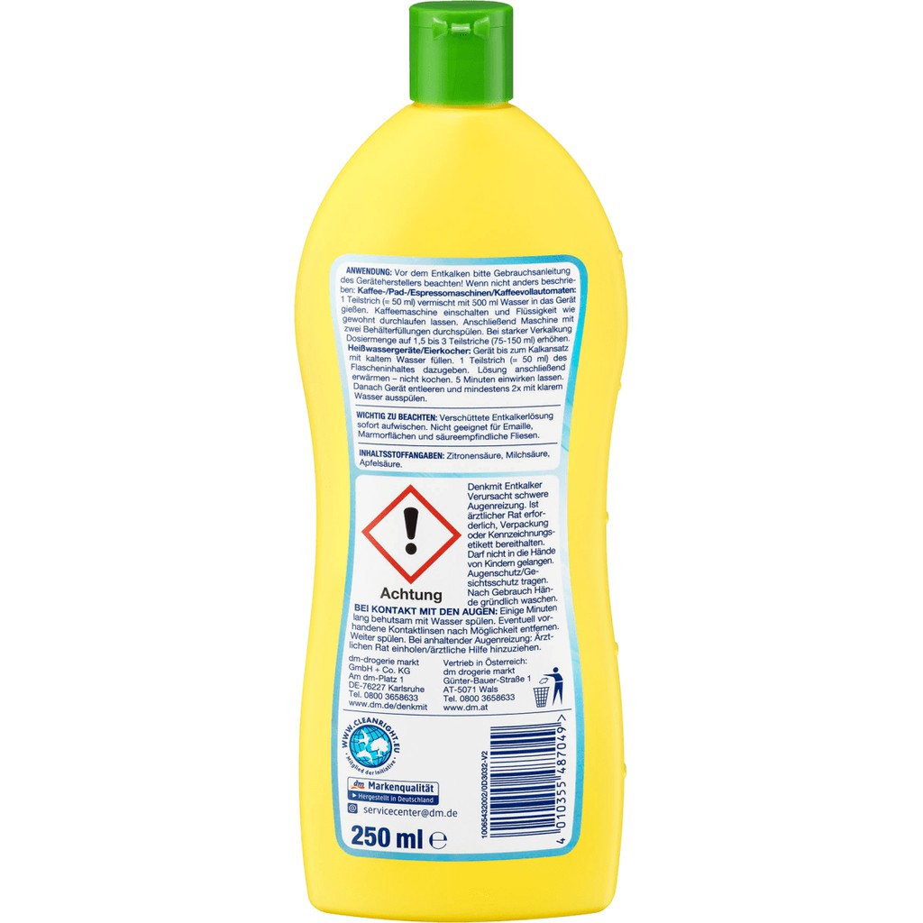 Dung dịch tẩy khử cặn canxi, vôi trong ấm nước, bình siêu tốc, máy pha cà phê Entkalker 250ml nhập khẩu Đức DENKMIT05