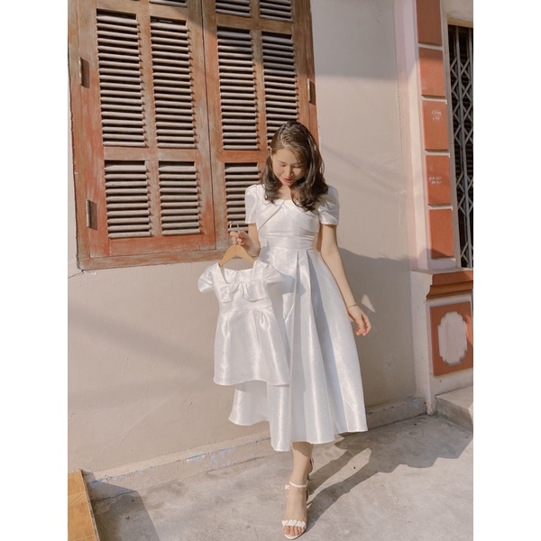 Váy đôi mẹ và bé gái hàng thiết kế ảnh thật vải taffta