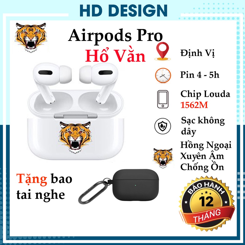 Tai Nghe Bluetooth AP PRO Hổ Vằn Chip 1562F- Xuyên Âm - Chống Ồn 35db- Định Vị - Đổi Tên - Sạc Không Dây