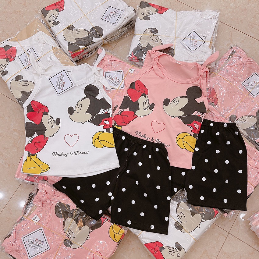 Bộ Quần Áo Ba Lỗ Micky Tym Buộc Nơ Vai Vải Cotton Cho Bé Từ 7-21kg Mã BL21