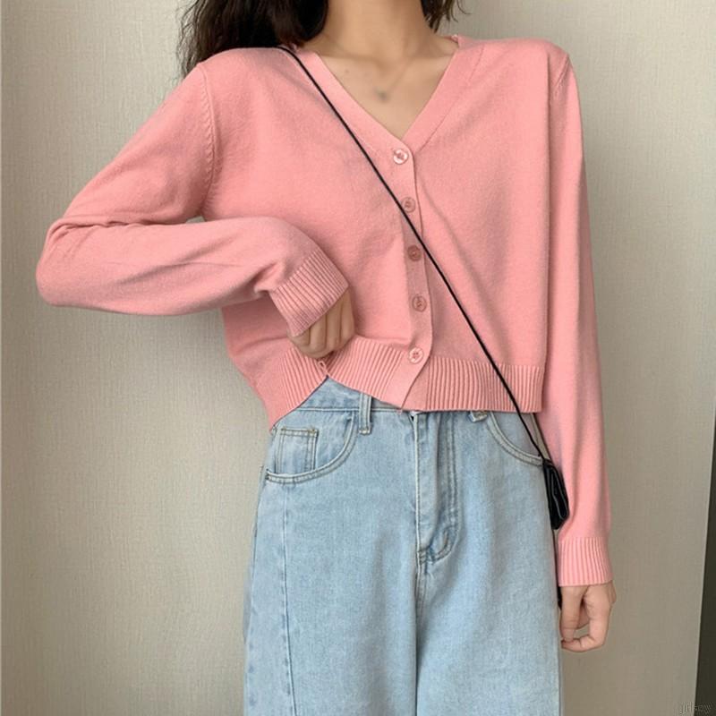 Áo khoác cardigan dài tay cổ chữ v xinh xắn theo phong cách hàn quốc