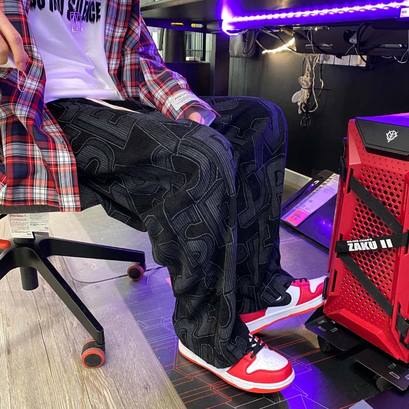 Quần ống rộng chất nhung in chữ phong cách hàn quốc thời trang mùa hè cho nam