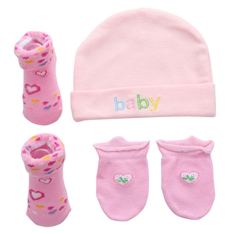 Bộ 3 Món Vớ + Nón + Găng Tay Bằng Cotton In Họa Tiết Hoạt Hình Dễ Thương Cho Bé Sơ Sinh