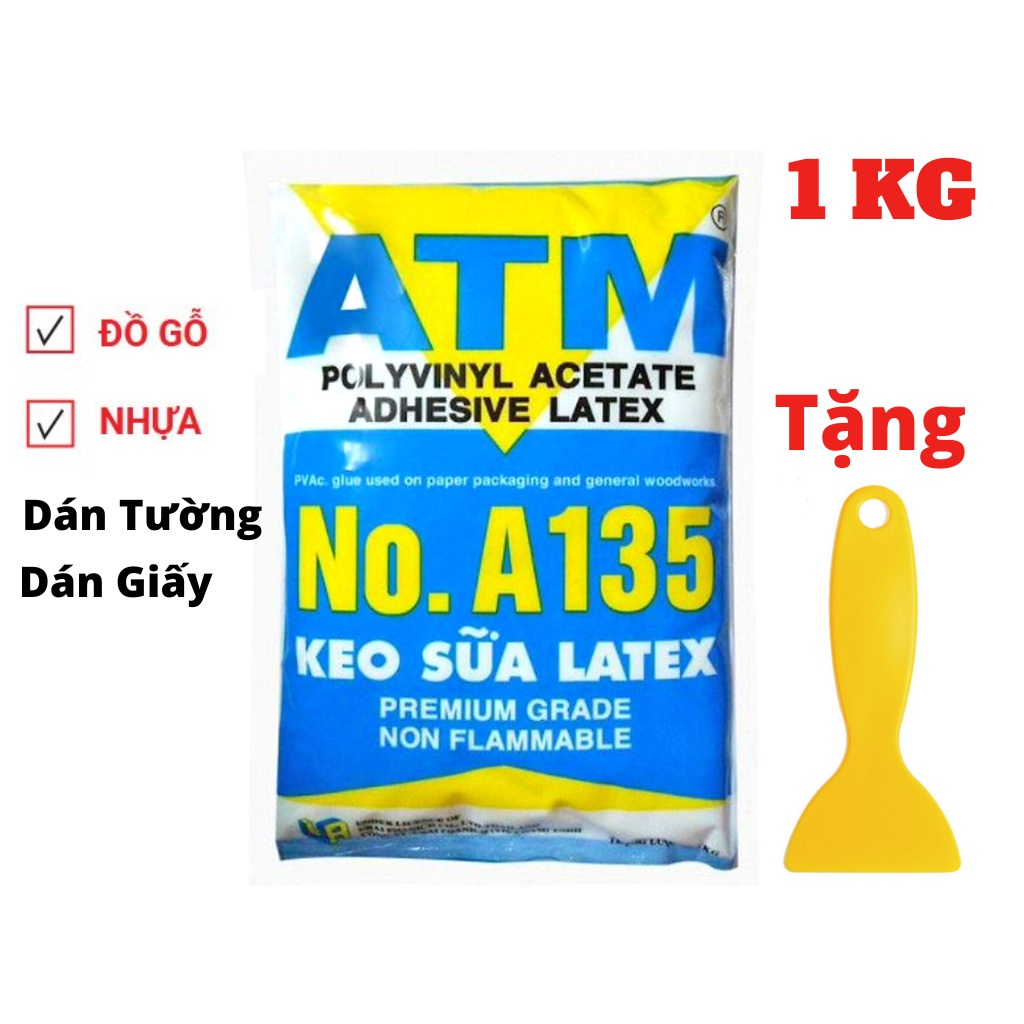 Keo Sữa ATM Latex A-135 ,Keo Sữa PVA ATM 1KG Chuyên Dán Giấy Dán Tường ,Dán Gỗ ,Dán nhựa Tặng Cây Quét