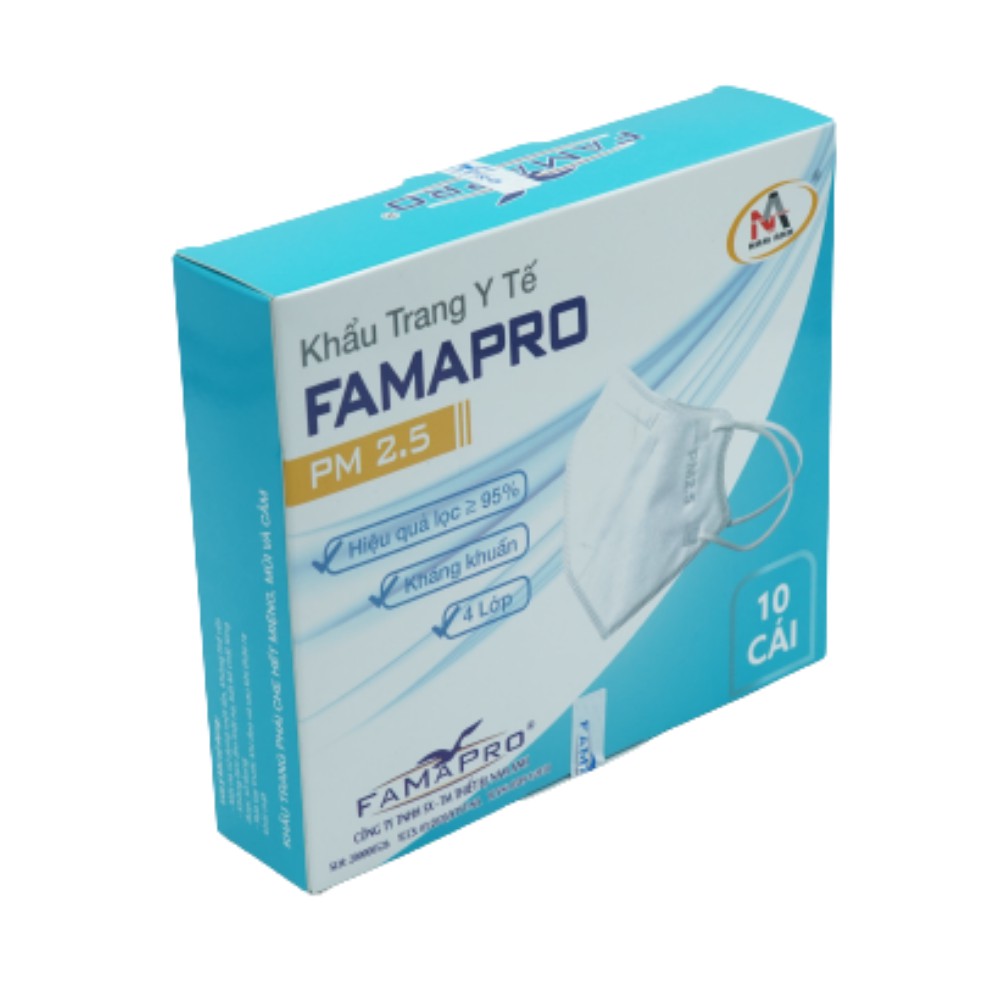 Combo 2 hộp khẩu trang y tế 4 lớp kháng khuẩn Famapro PM2.5 màu trắng (10 cái /hộp )