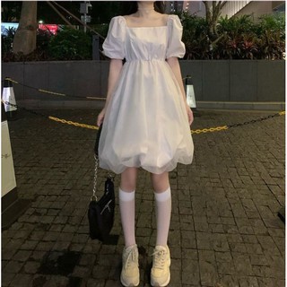 Váy ngắn tay bồng 2 màu đen trắng