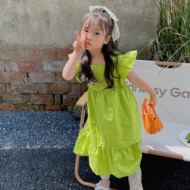 Đầm Công Chúa Cổ Vuông Hở Lưng Màu Trơn Thời Trang Mùa Hè Cho Bé Gái Se7en