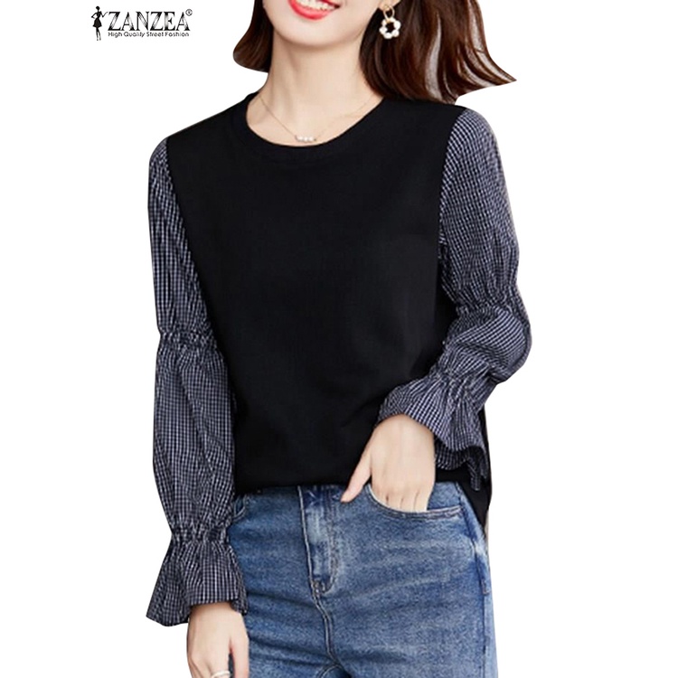 Áo kiểu ZANZEA tay dài hoạ tiết caro thời trang nữ tính thanh lịch cho nữ