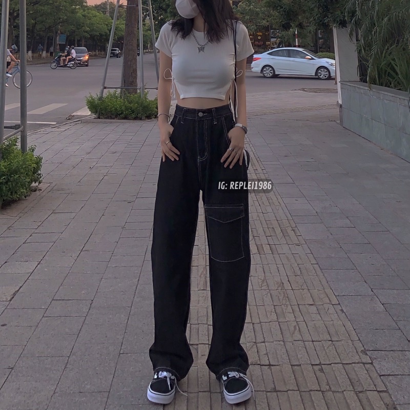 [ẢNH THẬT ĐỘC QUYỀN REPLEI1986] Quần jeans suông đen 230