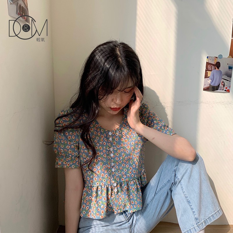 Áo Sơ Mi In Họa Tiết Hoa + Chân Váy Lưng Cao Xinh Xắn Theo Phong Cách Hàn Quốc Dành Cho Nữ | BigBuy360 - bigbuy360.vn