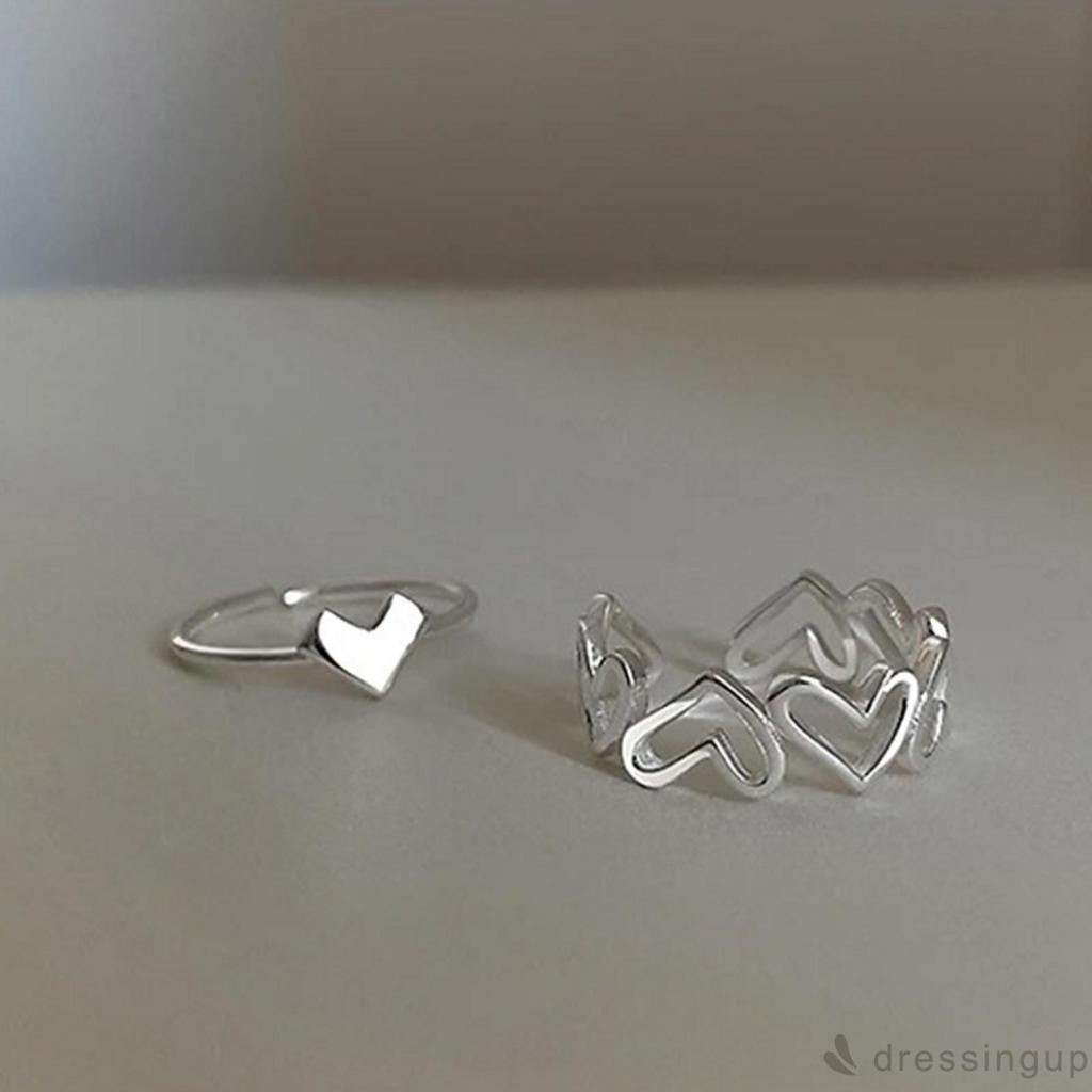 Bộ 2 cái nhẫn mở hình tráng tim chỉnh được kích cỡ cho nữ