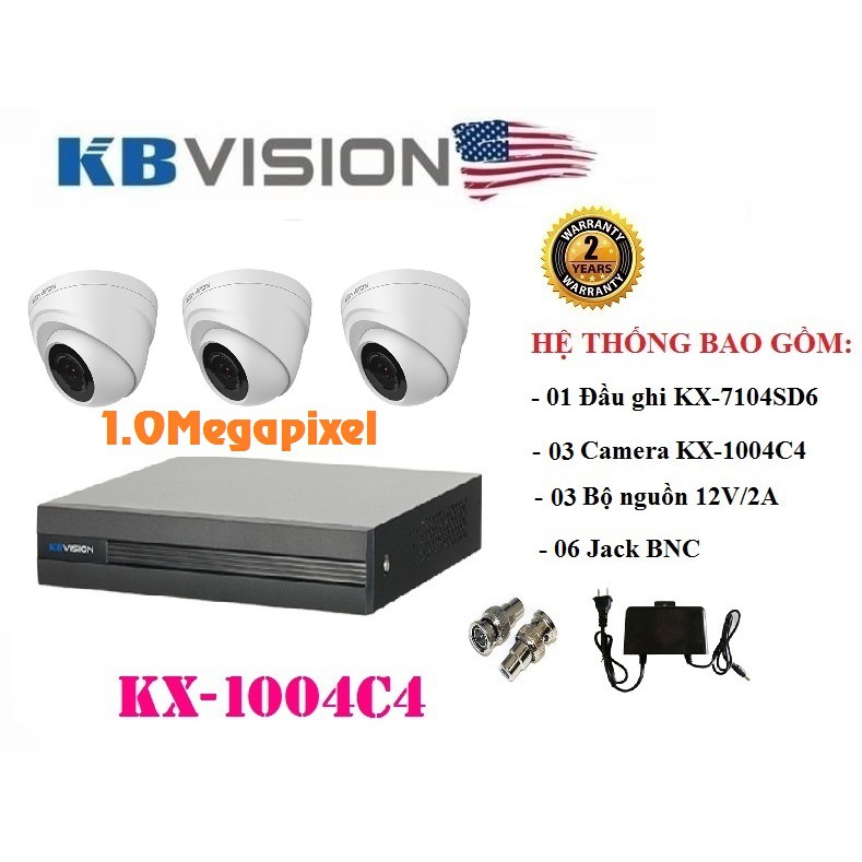 TRỌN BỘ 3 CAMERA 1.0MP KBVISION KX-1004C4