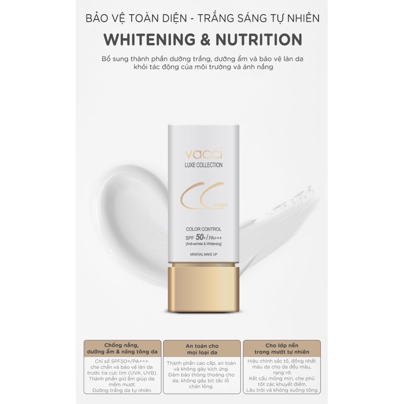 CC VACCI -KEM PHẤN NỀN THẾ HỆ MỚI CC CREAM DẠNG TUÝP - SPF50+ PA++ | BigBuy360 - bigbuy360.vn