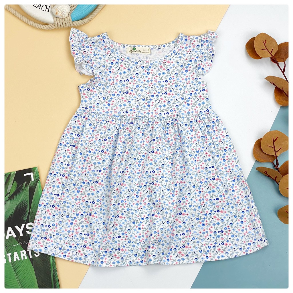 váy cotton cánh tiên hoa văn size 1-5T, cho bạn 9-18kg. Chất cotton 4 chiều thoáng mát, thấm hút mồ hôi