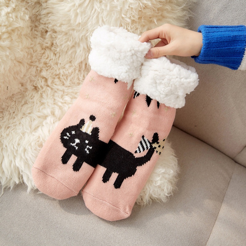 Youyo Vớ Dệt Kim Vải Lông Cừu Nhân Tạo Lót Sàn Chống Trượt Hình Tuần Lộc Giáng Sinh Ấm Áp Mùa Đông Cho Nữ Ho