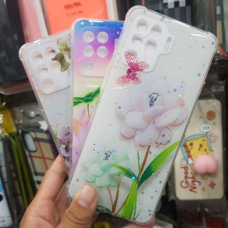 Ốp lưng điện thoại Oppo A94 Nhựa cứng cao cấp chống trầy xước hình bông hoa phủ kim tuyến cực đẹp sặc sỡ